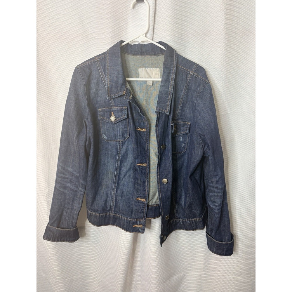 Old Navy Women's Blue Mid-Length Cotton Blend Button Denim Jacket w/ Pockets L